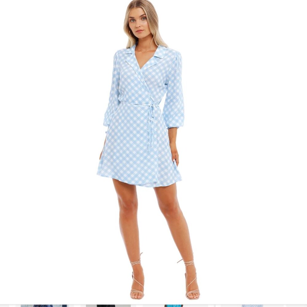 CHARLIE HOLIDAY  Bella Wrap Dress - Blue Gingham - Picture 3 of 5